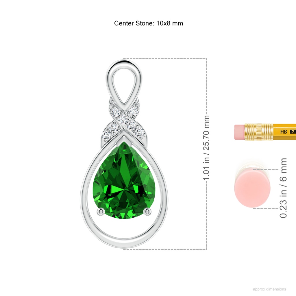 10x8mm Labgrown Lab-Grown Emerald Infinity Pendant with Diamond 'X' Motif in White Gold ruler