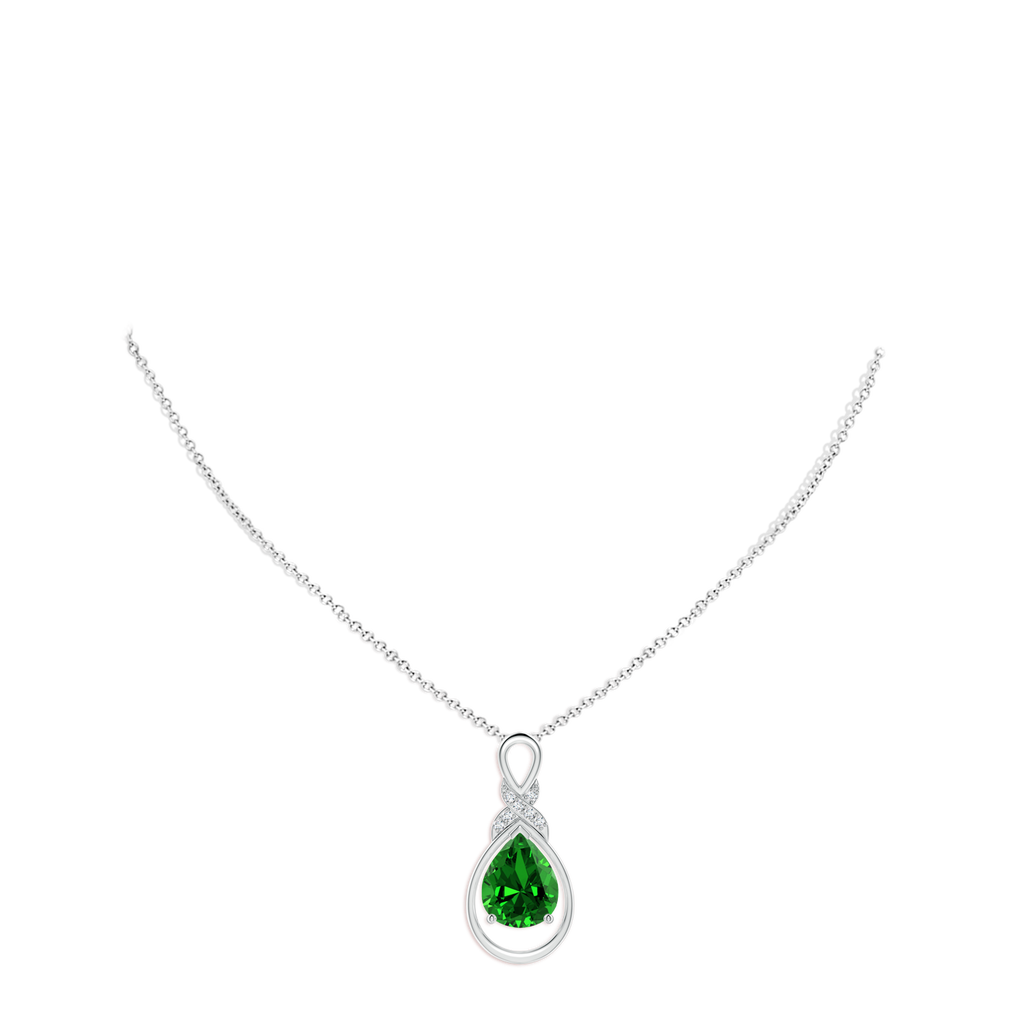 10x8mm Labgrown Lab-Grown Emerald Infinity Pendant with Diamond 'X' Motif in White Gold pen