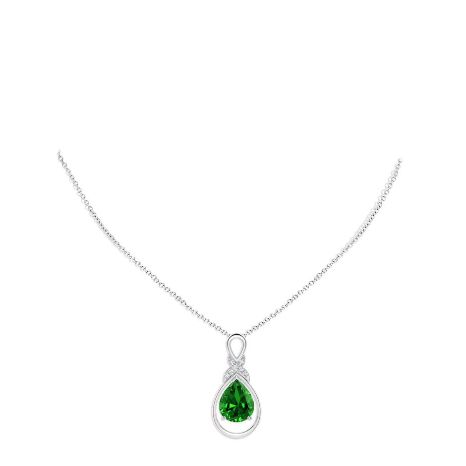 10x8mm Labgrown Lab-Grown Emerald Infinity Pendant with Lab Diamond 'X' Motif in White Gold pen