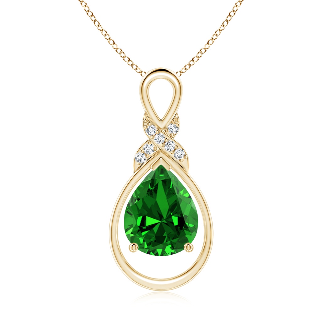 10x8mm Labgrown Lab-Grown Emerald Infinity Pendant with Diamond 'X' Motif in Yellow Gold