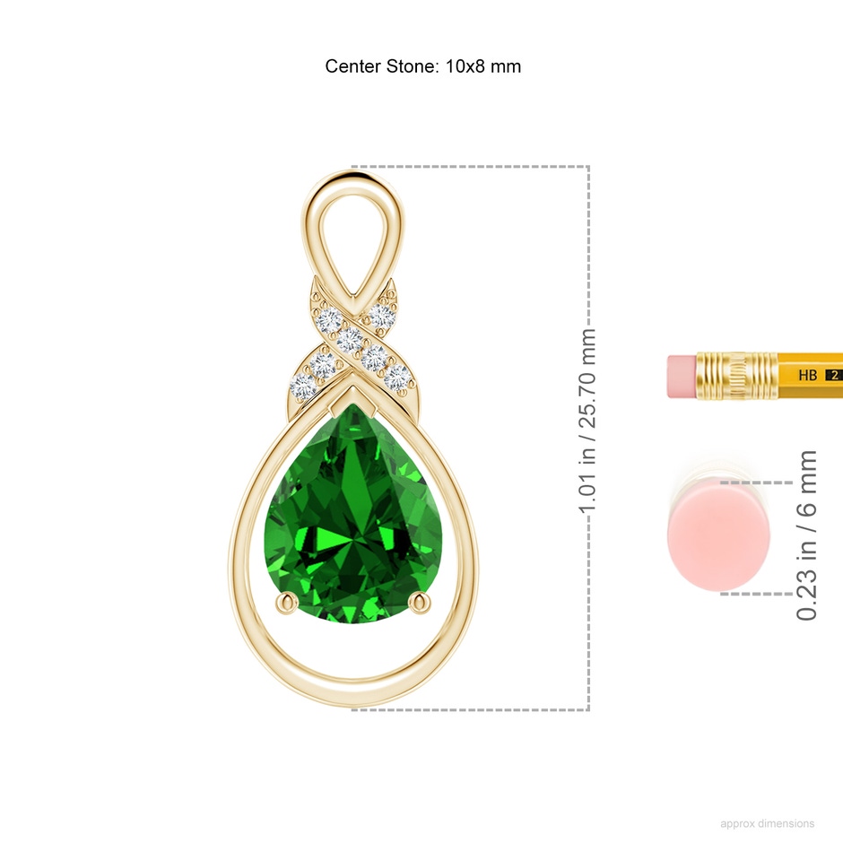 10x8mm Labgrown Lab-Grown Emerald Infinity Pendant with Lab Diamond 'X' Motif in Yellow Gold ruler