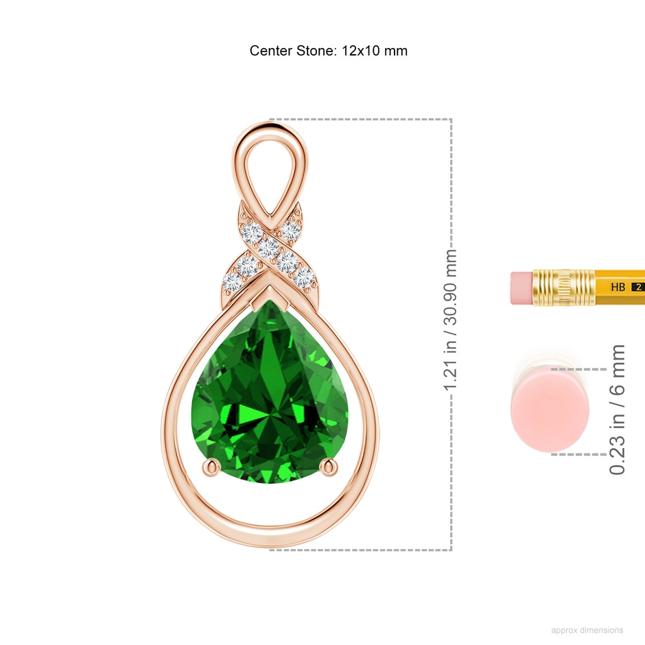 12x10mm Labgrown Lab-Grown Emerald Infinity Pendant with Lab Diamond 'X' Motif in Rose Gold ruler