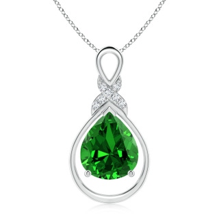 12x10mm Labgrown Lab-Grown Emerald Infinity Pendant with Diamond 'X' Motif in White Gold