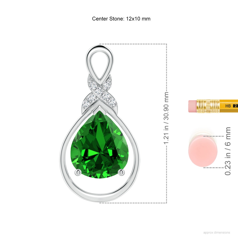 12x10mm Labgrown Lab-Grown Emerald Infinity Pendant with Lab Diamond 'X' Motif in White Gold ruler