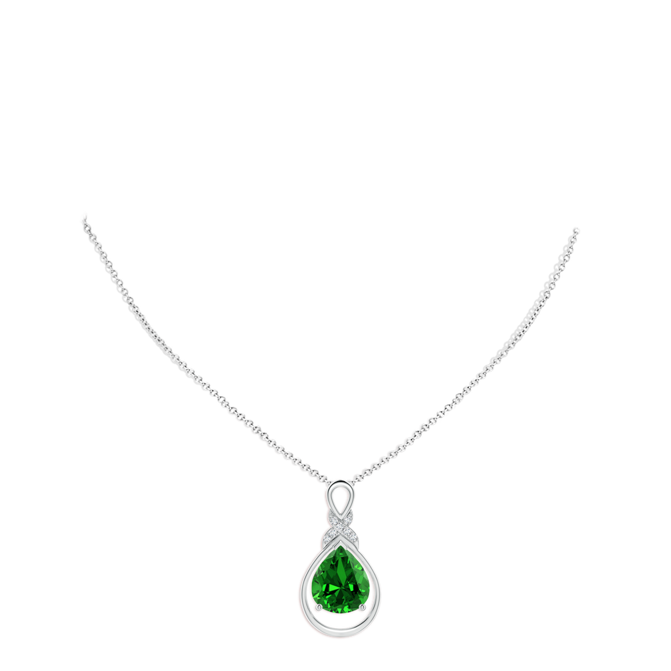 12x10mm Labgrown Lab-Grown Emerald Infinity Pendant with Lab Diamond 'X' Motif in White Gold pen