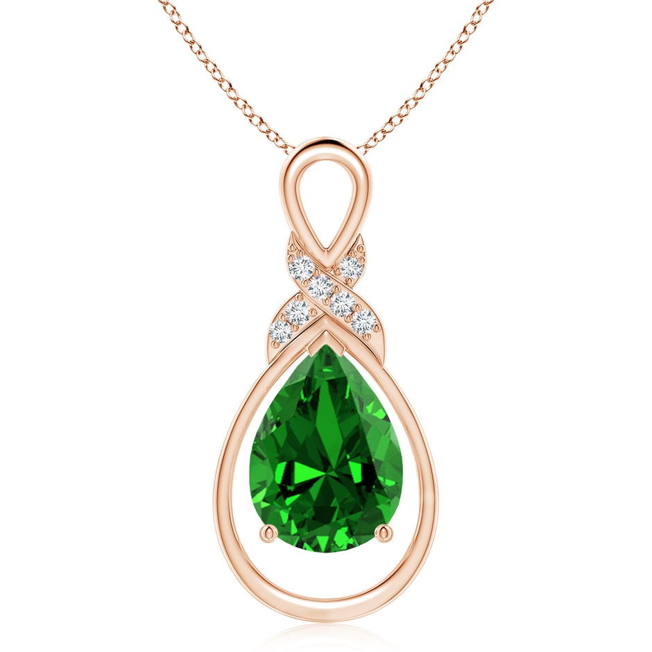 14x10mm Labgrown Lab-Grown Emerald Infinity Pendant with Lab Diamond 'X' Motif in 18K Rose Gold 