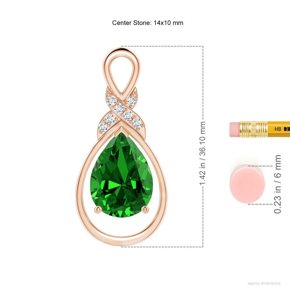 14x10mm Labgrown Lab-Grown Emerald Infinity Pendant with Lab Diamond 'X' Motif in 18K Rose Gold ruler