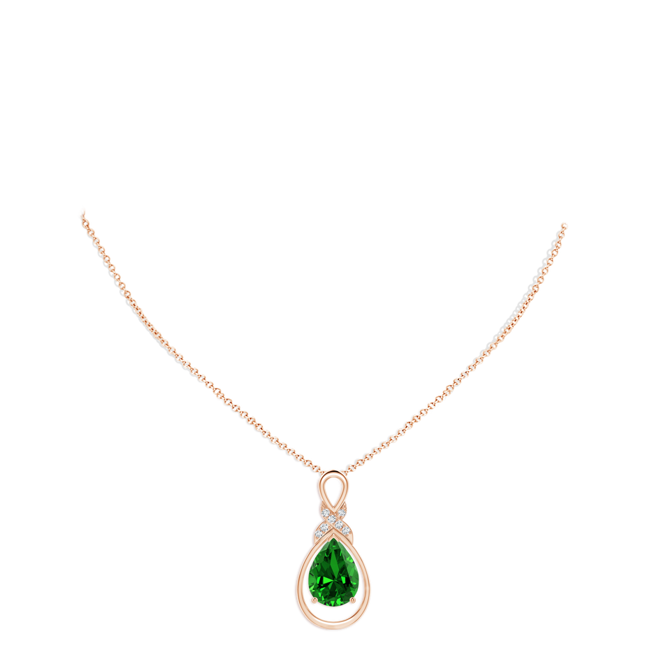 14x10mm Labgrown Lab-Grown Emerald Infinity Pendant with Lab Diamond 'X' Motif in 18K Rose Gold pen