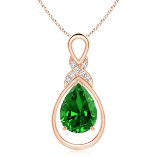 14x10mm Labgrown Lab-Grown Emerald Infinity Pendant with Lab Diamond 'X' Motif in 9K Rose Gold