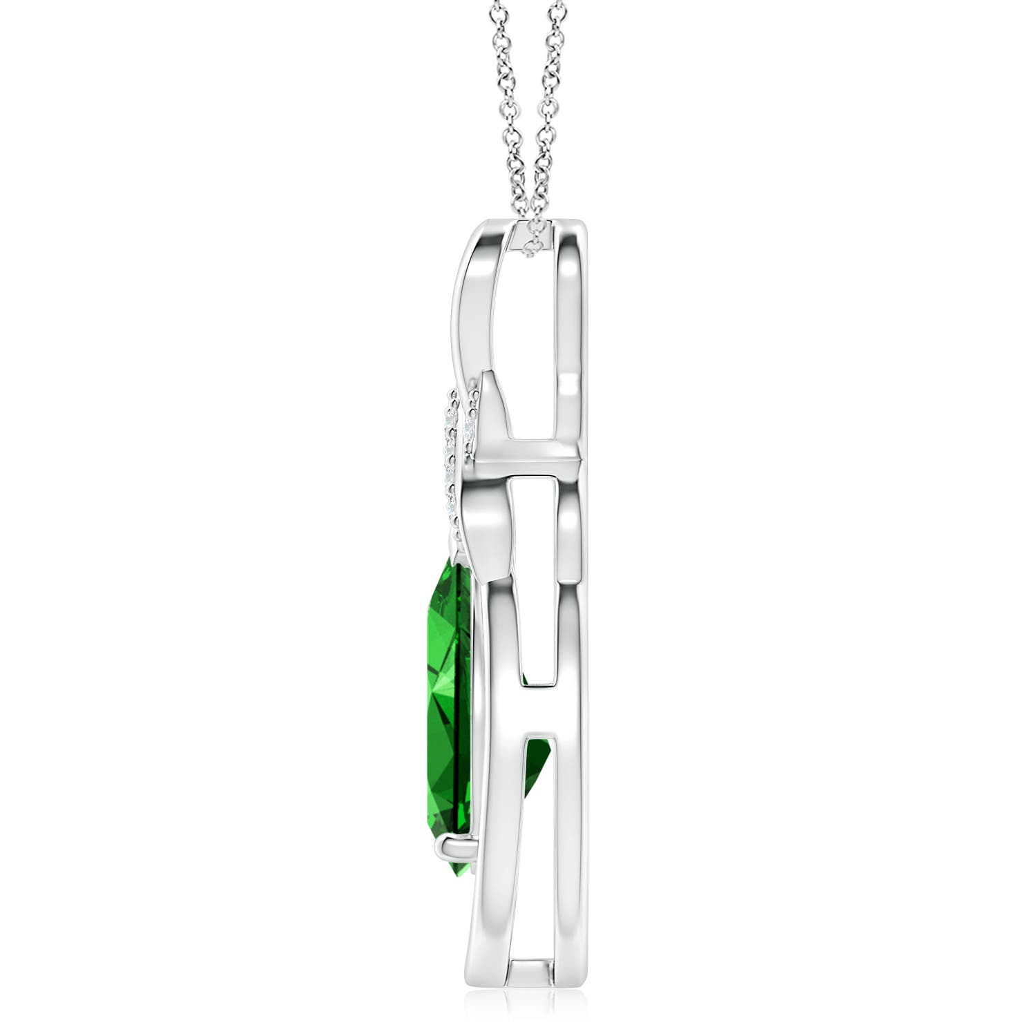 14x10mm Labgrown Lab-Grown Emerald Infinity Pendant with Lab Diamond 'X' Motif in White Gold
