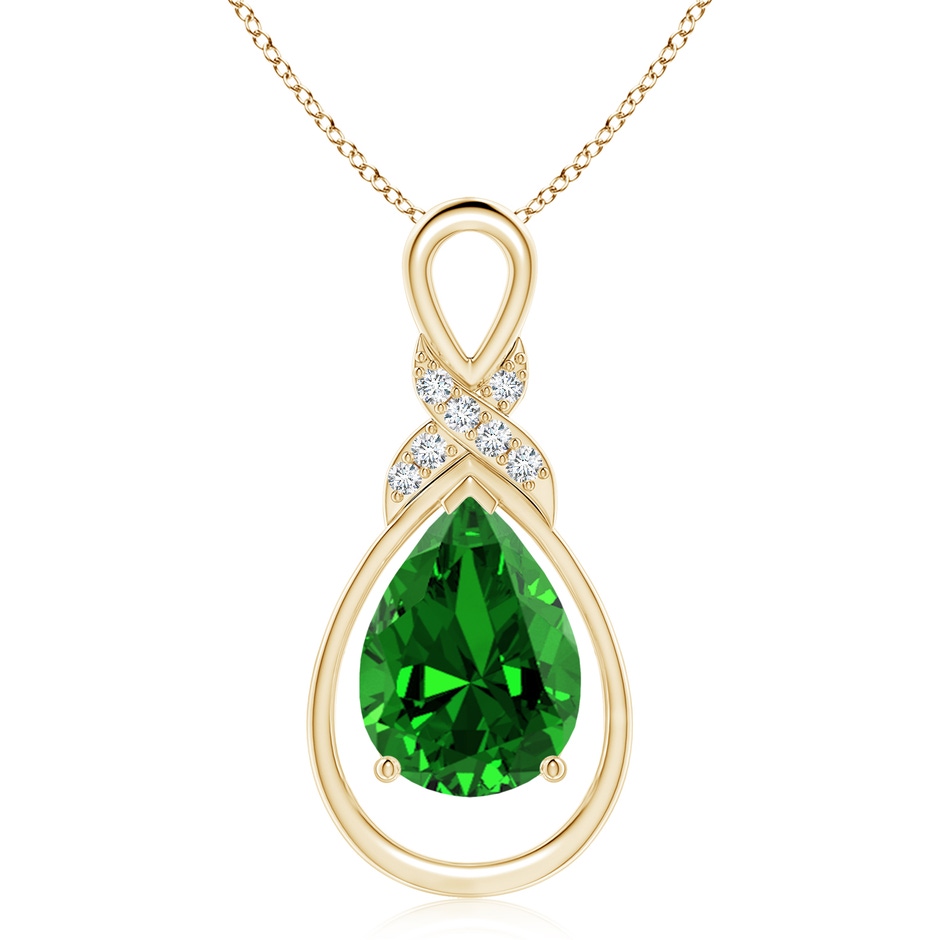 14x10mm Labgrown Lab-Grown Emerald Infinity Pendant with Lab Diamond 'X' Motif in Yellow Gold 