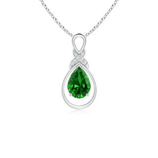 7x5mm Labgrown Lab-Grown Emerald Infinity Pendant with Diamond 'X' Motif in S999 Silver