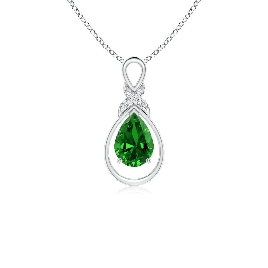 7x5mm Labgrown Lab-Grown Emerald Infinity Pendant with Lab Diamond 'X' Motif in S999 Silver 