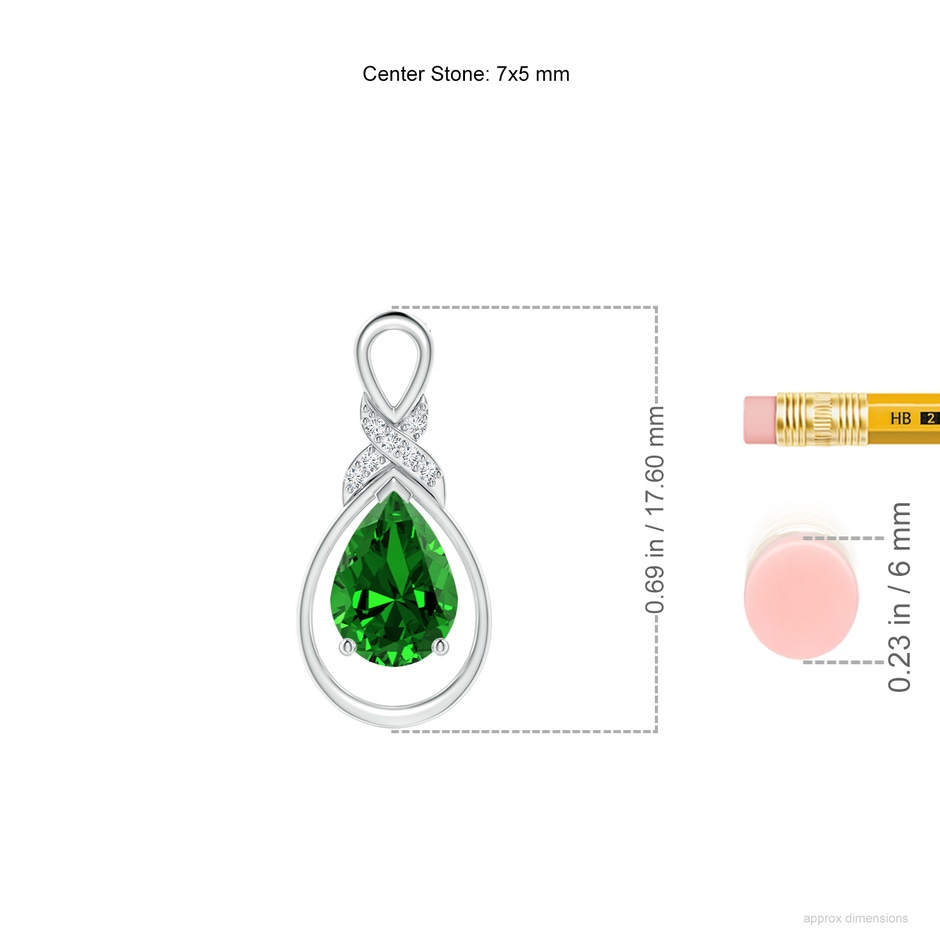 7x5mm Labgrown Lab-Grown Emerald Infinity Pendant with Lab Diamond 'X' Motif in S999 Silver ruler