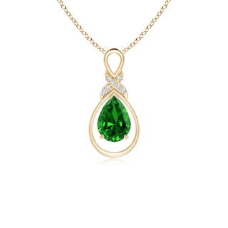 7x5mm Labgrown Lab-Grown Emerald Infinity Pendant with Lab Diamond 'X' Motif in Yellow Gold