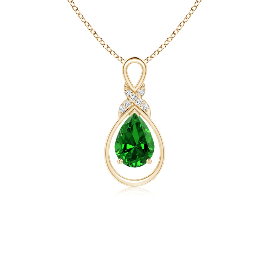 7x5mm Labgrown Lab-Grown Emerald Infinity Pendant with Lab Diamond 'X' Motif in Yellow Gold 