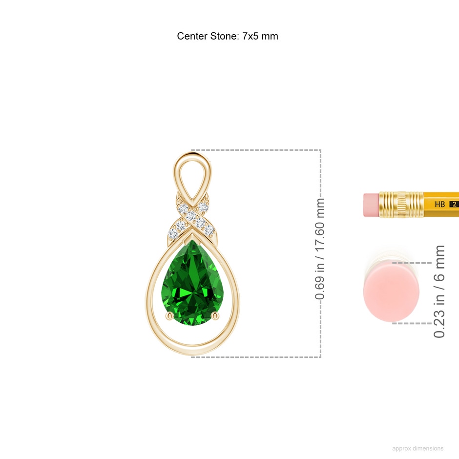 7x5mm Labgrown Lab-Grown Emerald Infinity Pendant with Lab Diamond 'X' Motif in Yellow Gold ruler