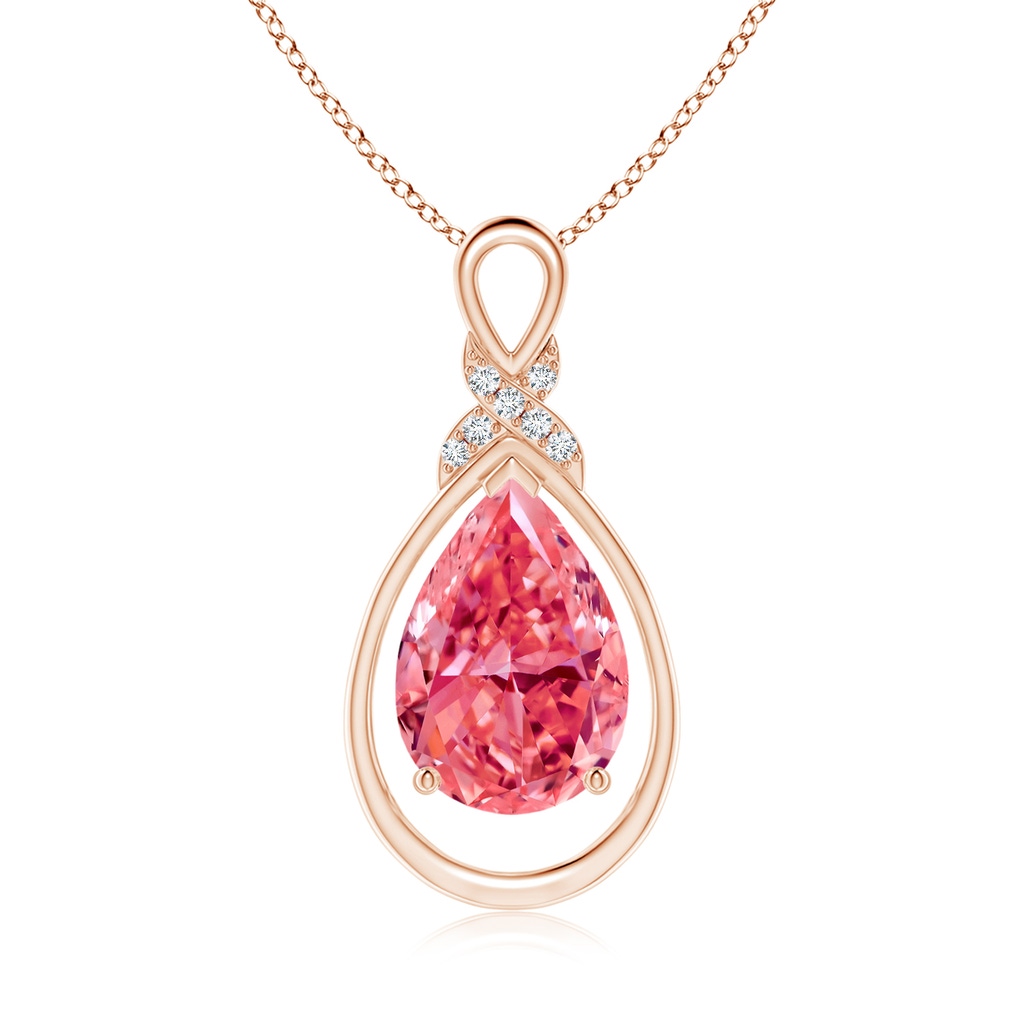 12x8mm Labgrown Lab-Grown Fancy Intense Pink Diamond Infinity Pendant with 'X' Motif in Rose Gold