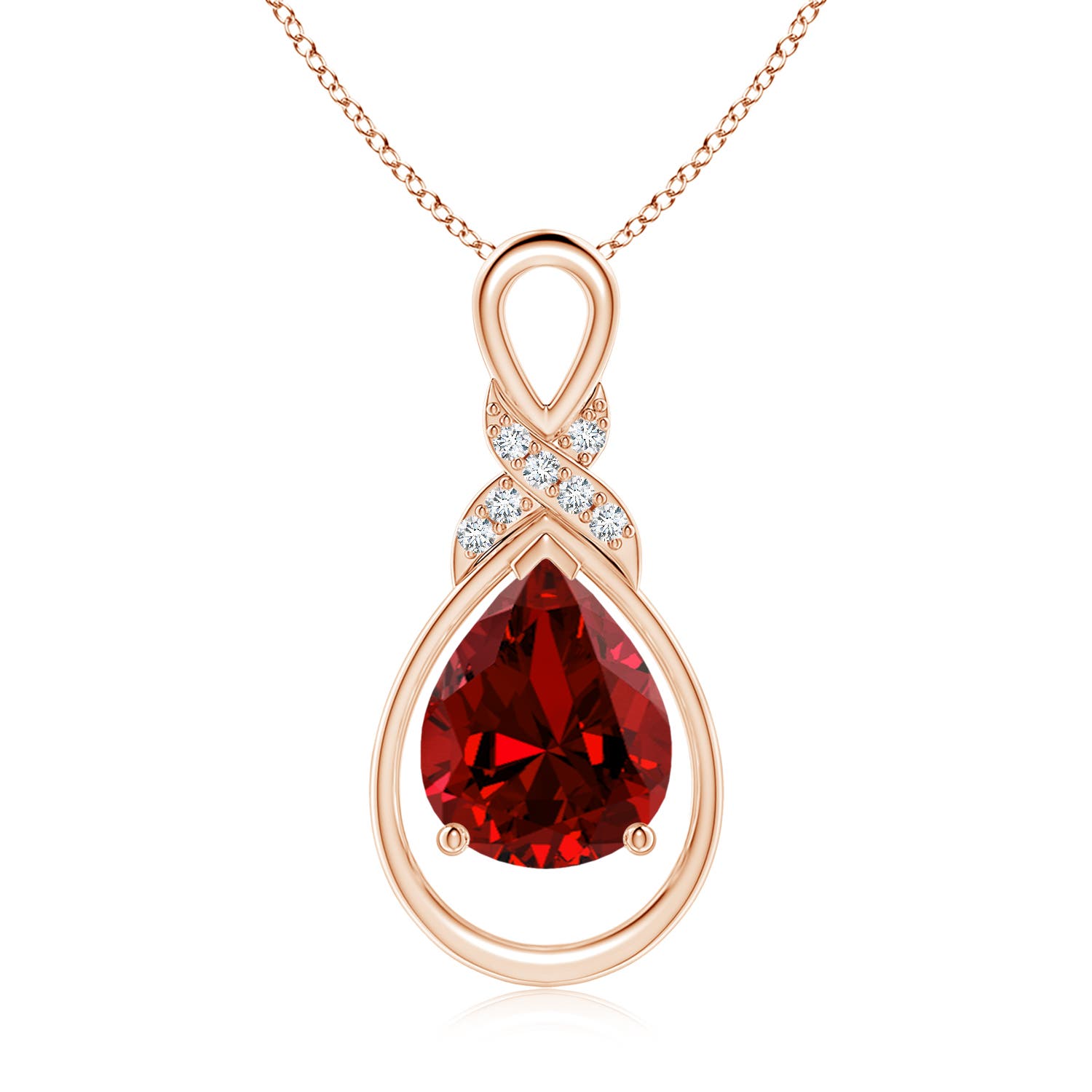 10x8mm Labgrown Lab-Grown Ruby Infinity Pendant with Lab Diamond 'X' Motif in 18K Rose Gold
