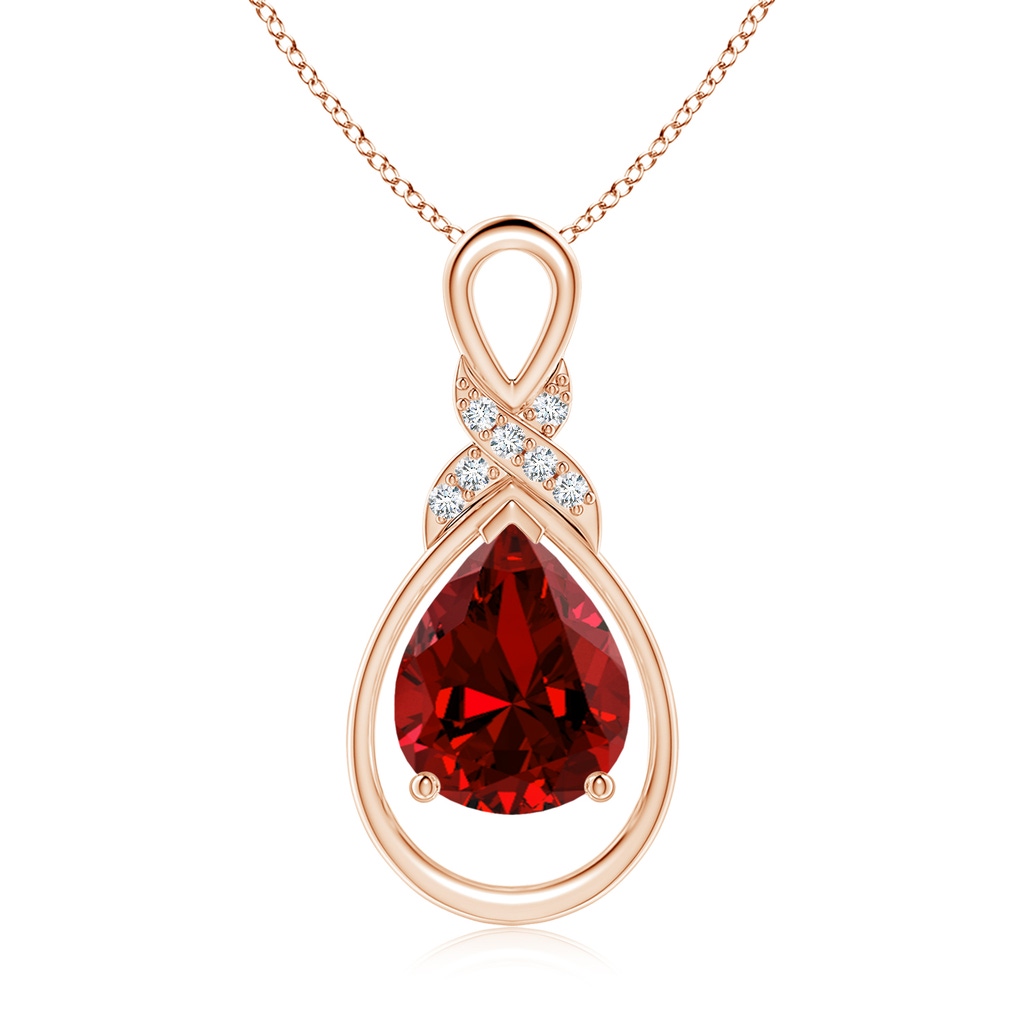 10x8mm Labgrown Lab-Grown Ruby Infinity Pendant with Diamond 'X' Motif in Rose Gold