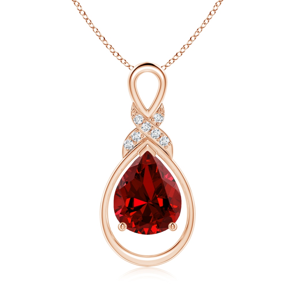 10x8mm Labgrown Lab-Grown Ruby Infinity Pendant with Lab Diamond 'X' Motif in Rose Gold