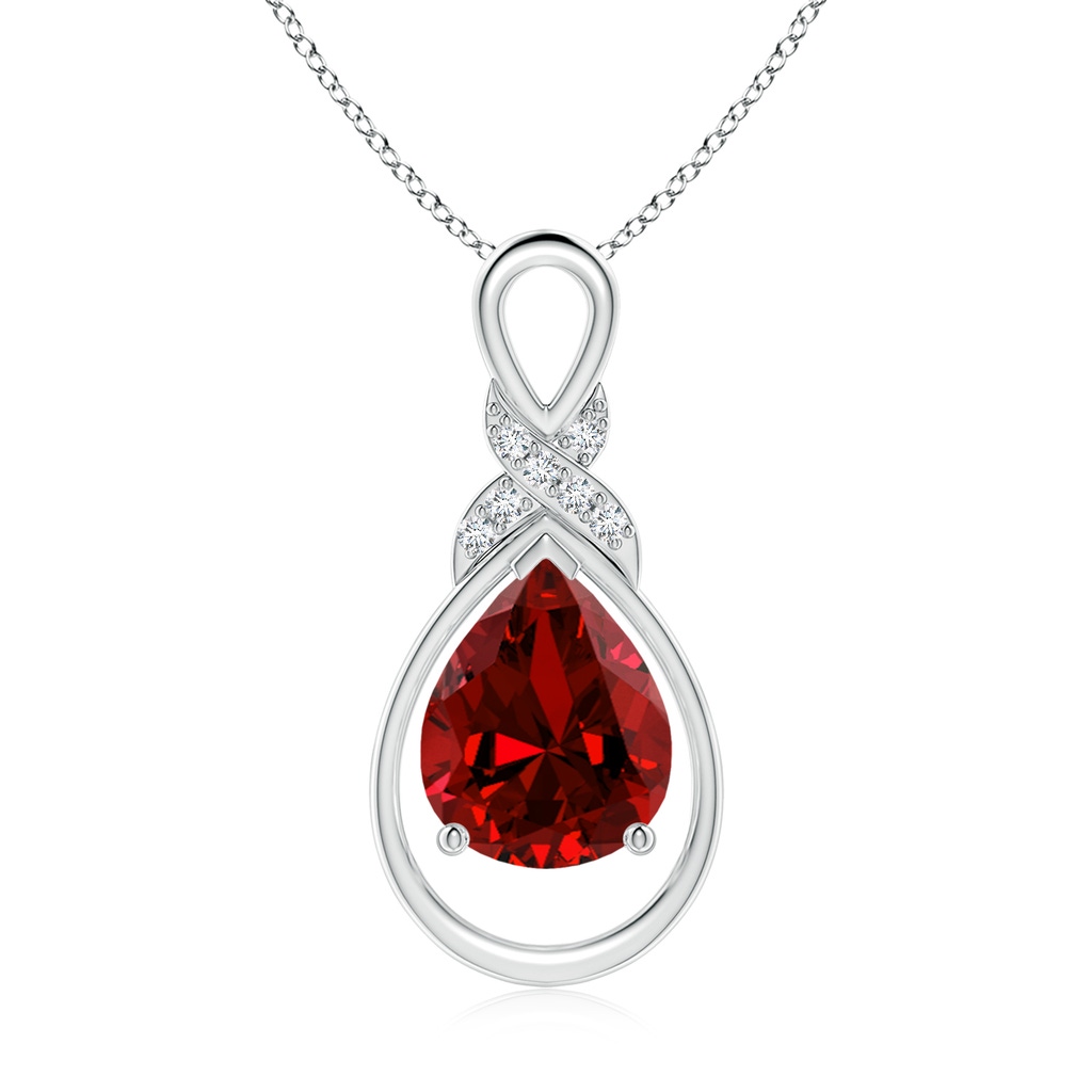 10x8mm Labgrown Lab-Grown Ruby Infinity Pendant with Lab Diamond 'X' Motif in S999 Silver