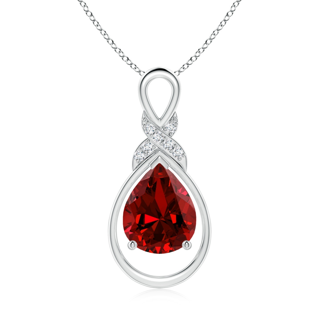 10x8mm Labgrown Lab-Grown Ruby Infinity Pendant with Diamond 'X' Motif in White Gold