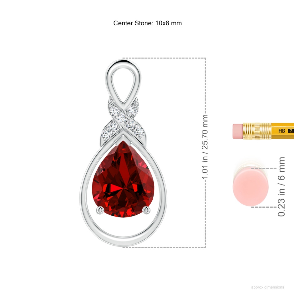 10x8mm Labgrown Lab-Grown Ruby Infinity Pendant with Lab Diamond 'X' Motif in White Gold ruler