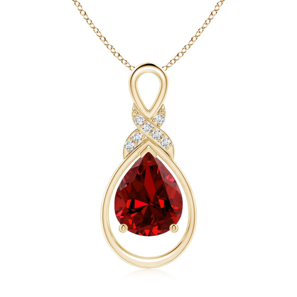 10x8mm Labgrown Lab-Grown Ruby Infinity Pendant with Diamond 'X' Motif in Yellow Gold