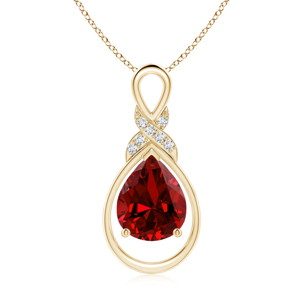 10x8mm Labgrown Lab-Grown Ruby Infinity Pendant with Lab Diamond 'X' Motif in Yellow Gold