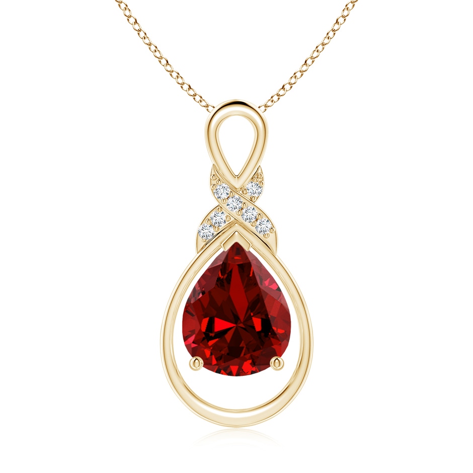 10x8mm Labgrown Lab-Grown Ruby Infinity Pendant with Lab Diamond 'X' Motif in Yellow Gold 