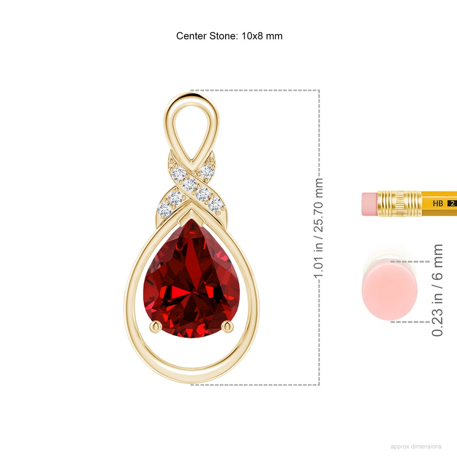 10x8mm Labgrown Lab-Grown Ruby Infinity Pendant with Lab Diamond 'X' Motif in Yellow Gold ruler