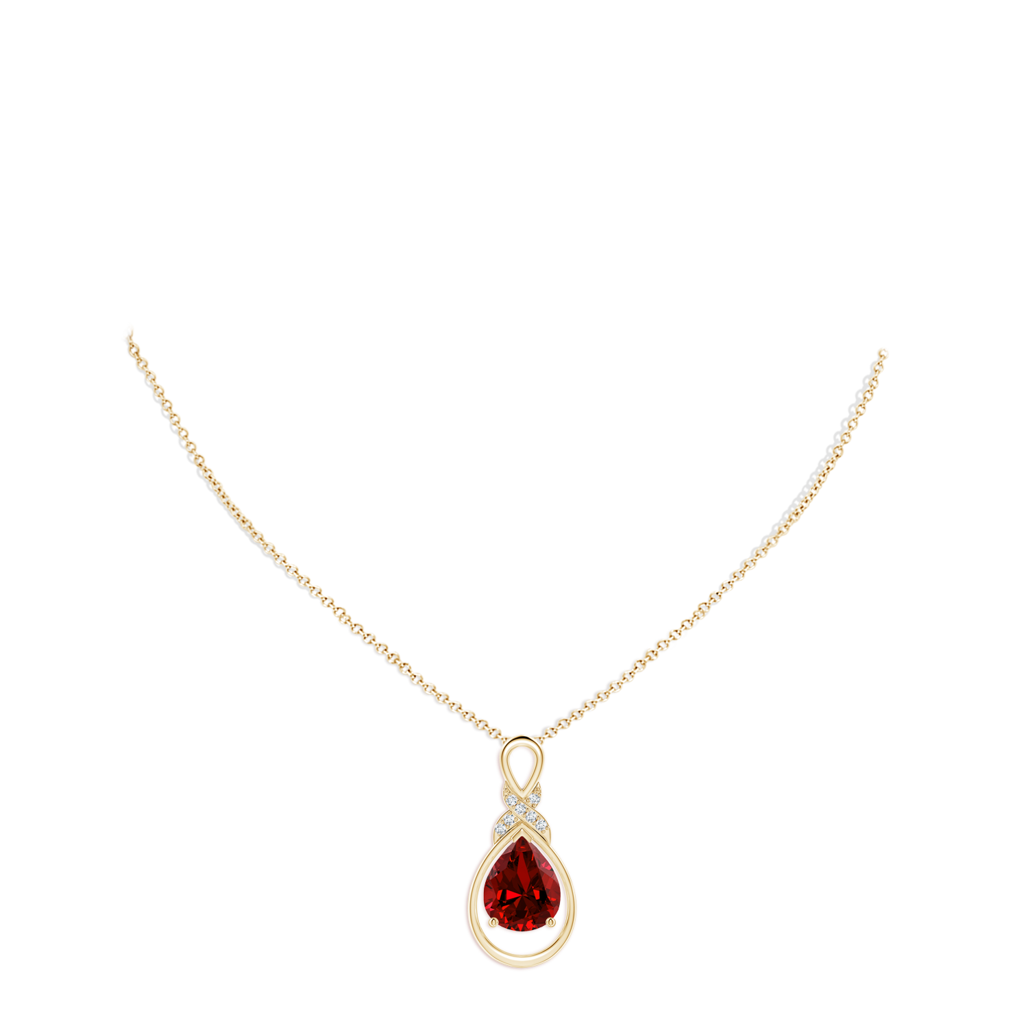 10x8mm Labgrown Lab-Grown Ruby Infinity Pendant with Lab Diamond 'X' Motif in Yellow Gold - body_neck