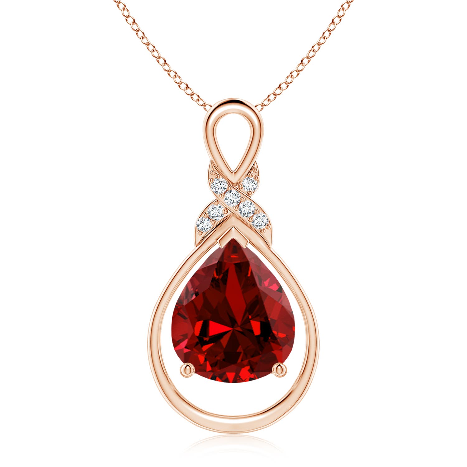 12x10mm Labgrown Lab-Grown Ruby Infinity Pendant with Lab Diamond 'X' Motif in 18K Rose Gold