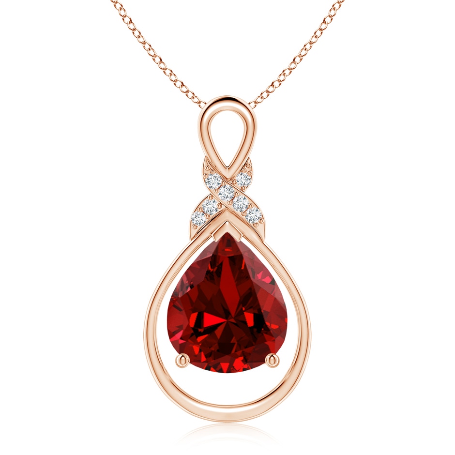 12x10mm Labgrown Lab-Grown Ruby Infinity Pendant with Lab Diamond 'X' Motif in 18K Rose Gold 