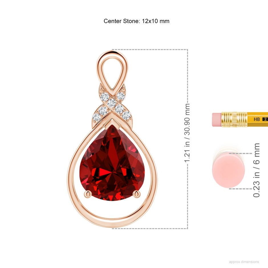 12x10mm Labgrown Lab-Grown Ruby Infinity Pendant with Lab Diamond 'X' Motif in 18K Rose Gold ruler