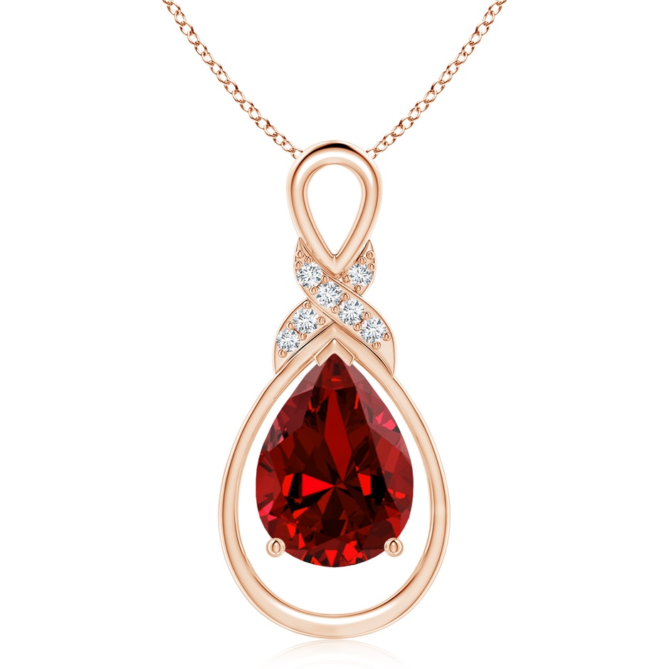 14x10mm Labgrown Lab-Grown Ruby Infinity Pendant with Lab Diamond 'X' Motif in Rose Gold 
