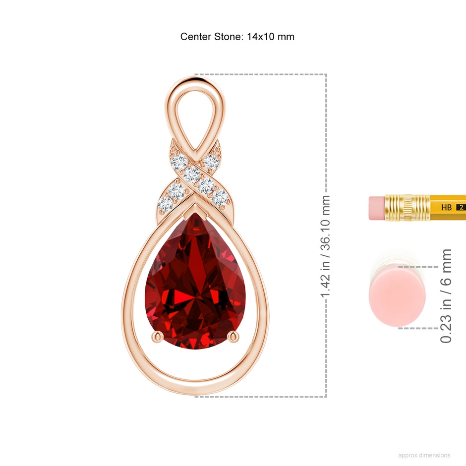 14x10mm Labgrown Lab-Grown Ruby Infinity Pendant with Lab Diamond 'X' Motif in Rose Gold ruler