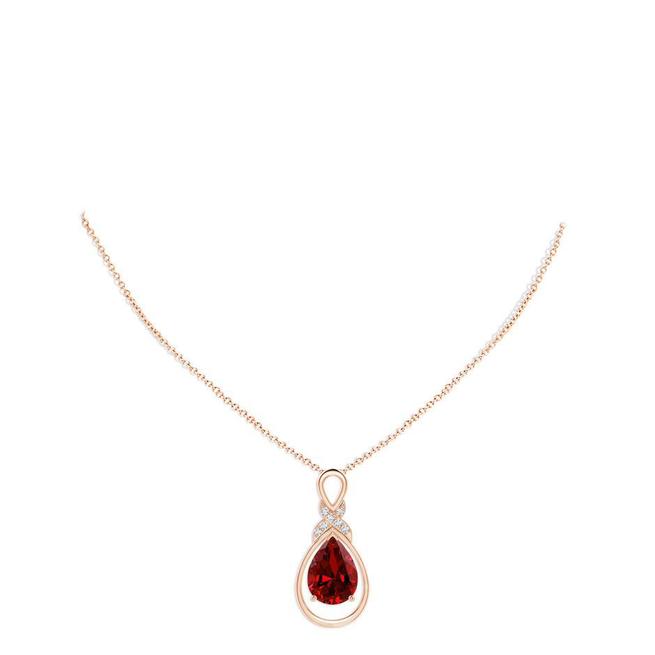 14x10mm Labgrown Lab-Grown Ruby Infinity Pendant with Lab Diamond 'X' Motif in Rose Gold pen
