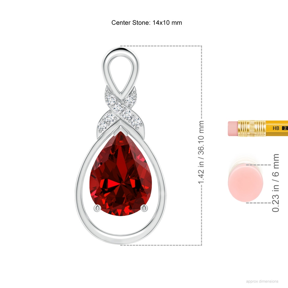 14x10mm Labgrown Lab-Grown Ruby Infinity Pendant with Lab Diamond 'X' Motif in S999 Silver ruler