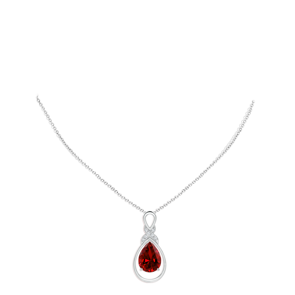 14x10mm Labgrown Lab-Grown Ruby Infinity Pendant with Lab Diamond 'X' Motif in S999 Silver pen