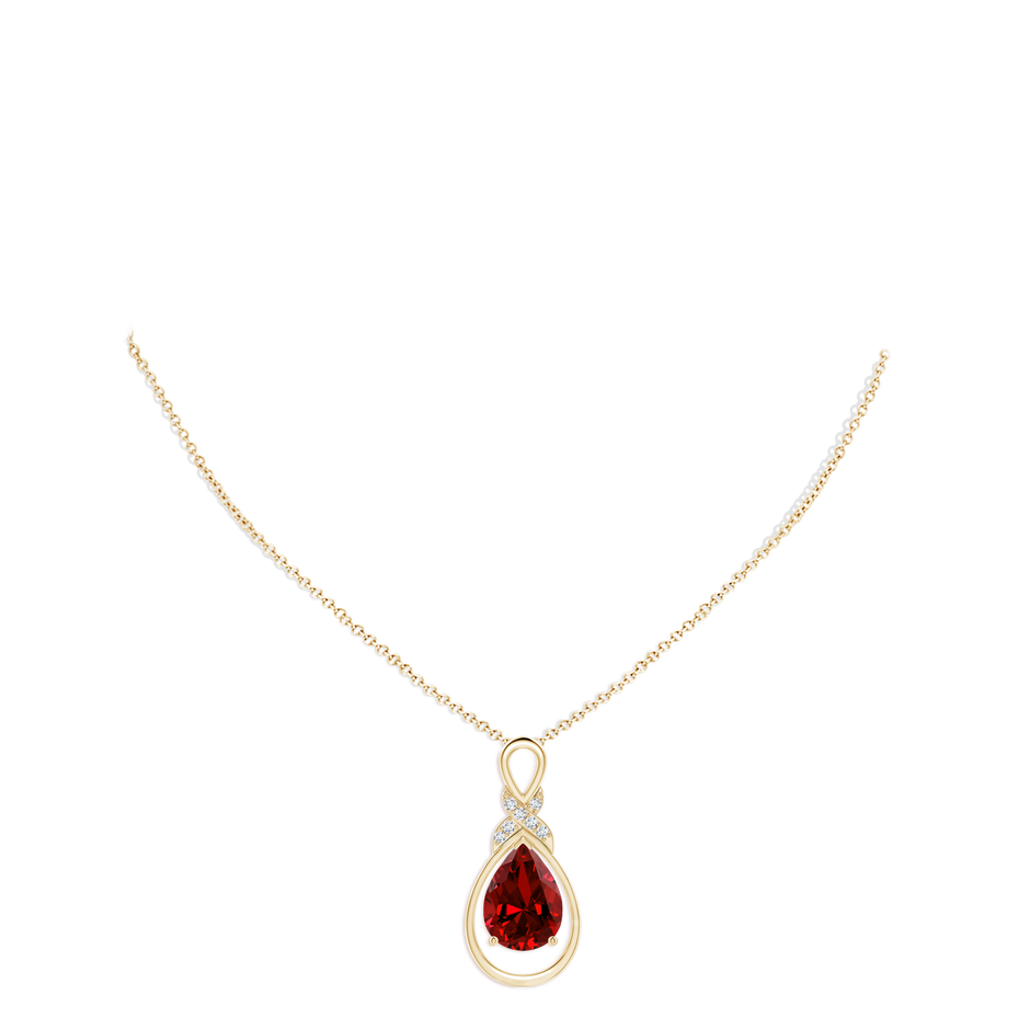 14x10mm Labgrown Lab-Grown Ruby Infinity Pendant with Lab Diamond 'X' Motif in Yellow Gold pen