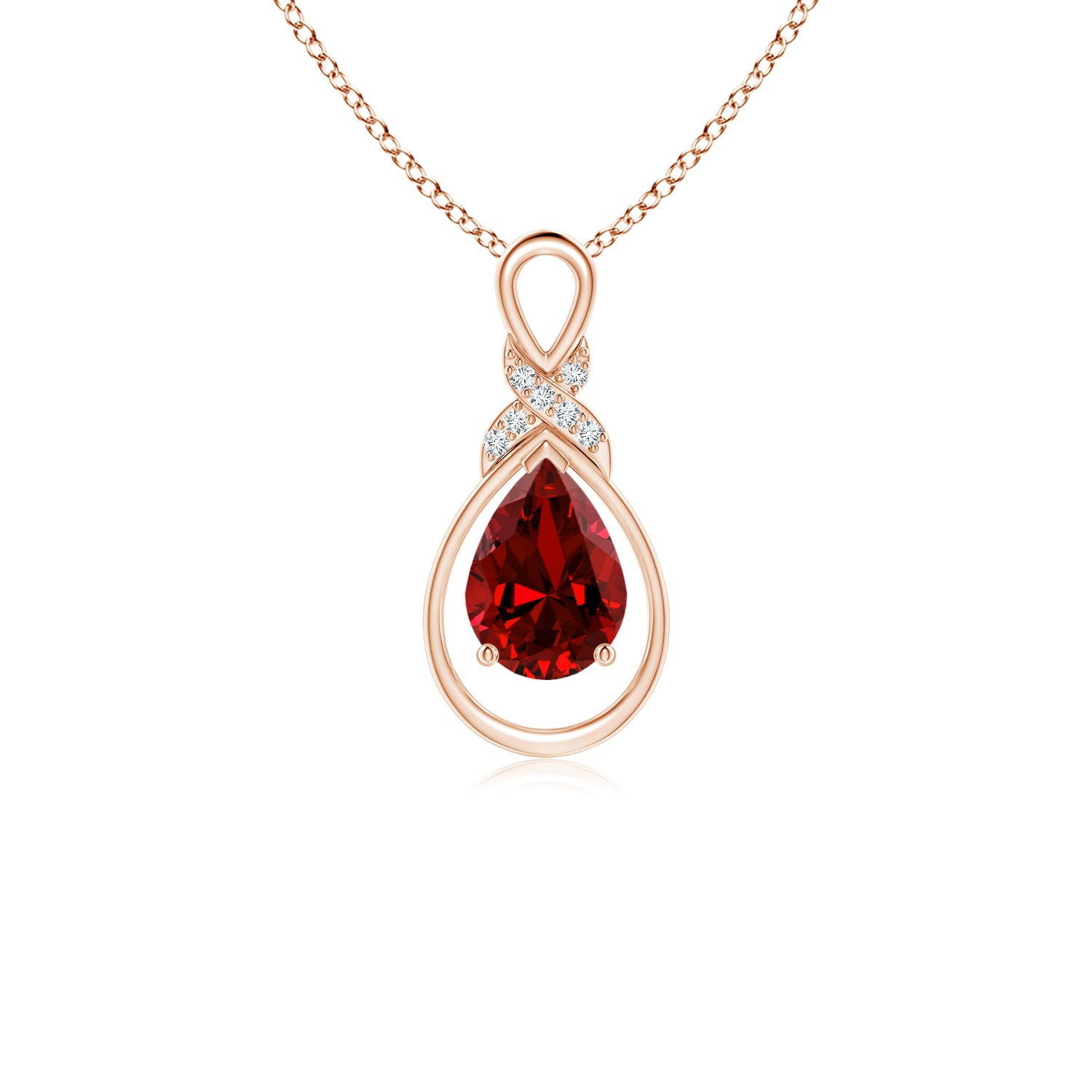 7x5mm Labgrown Lab-Grown Ruby Infinity Pendant with Lab Diamond 'X' Motif in 18CT Rose Gold