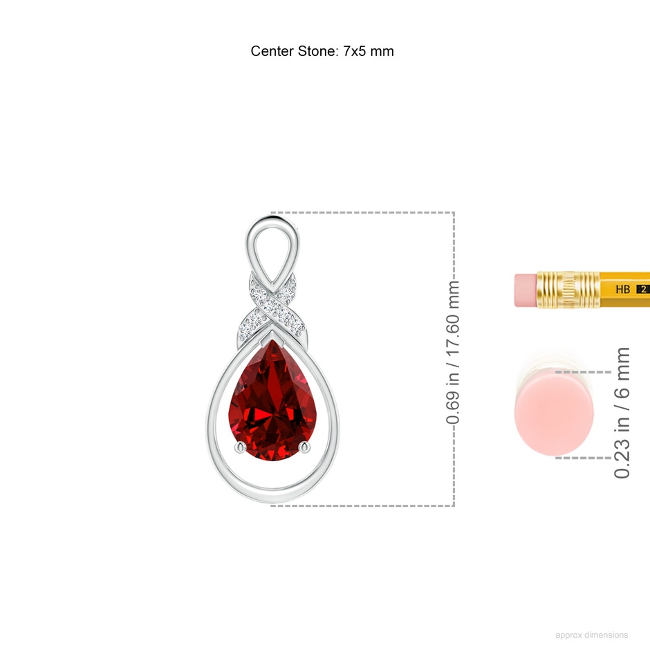 7x5mm Labgrown Lab-Grown Ruby Infinity Pendant with Lab Diamond 'X' Motif in S999 Silver ruler