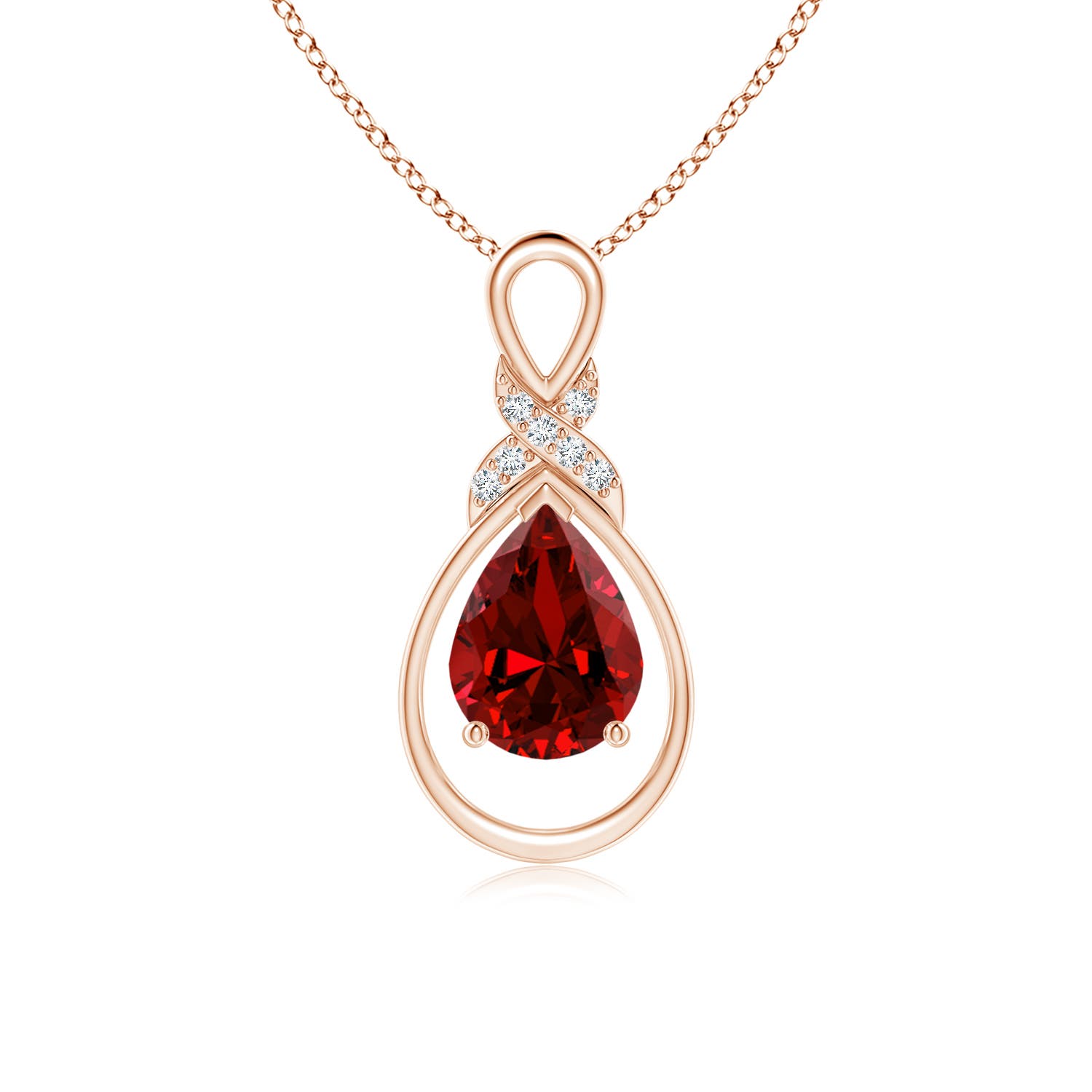 8x6mm Labgrown Lab-Grown Ruby Infinity Pendant with Lab Diamond 'X' Motif in 18CT Rose Gold