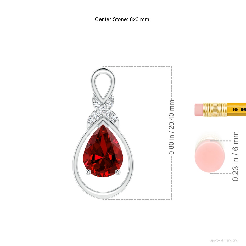 8x6mm Labgrown Lab-Grown Ruby Infinity Pendant with Lab Diamond 'X' Motif in S999 Silver ruler