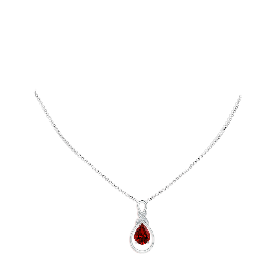 8x6mm Labgrown Lab-Grown Ruby Infinity Pendant with Lab Diamond 'X' Motif in S999 Silver pen
