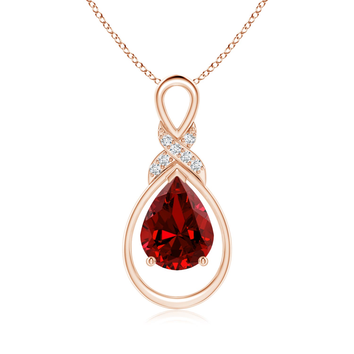 9x7mm Labgrown Lab-Grown Ruby Infinity Pendant with Lab Diamond 'X' Motif in 18CT Rose Gold