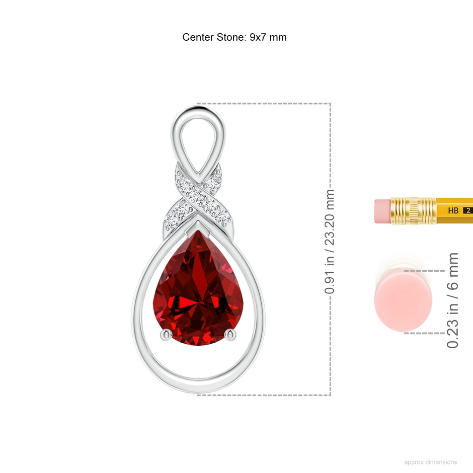 9x7mm Labgrown Lab-Grown Ruby Infinity Pendant with Lab Diamond 'X' Motif in S999 Silver ruler