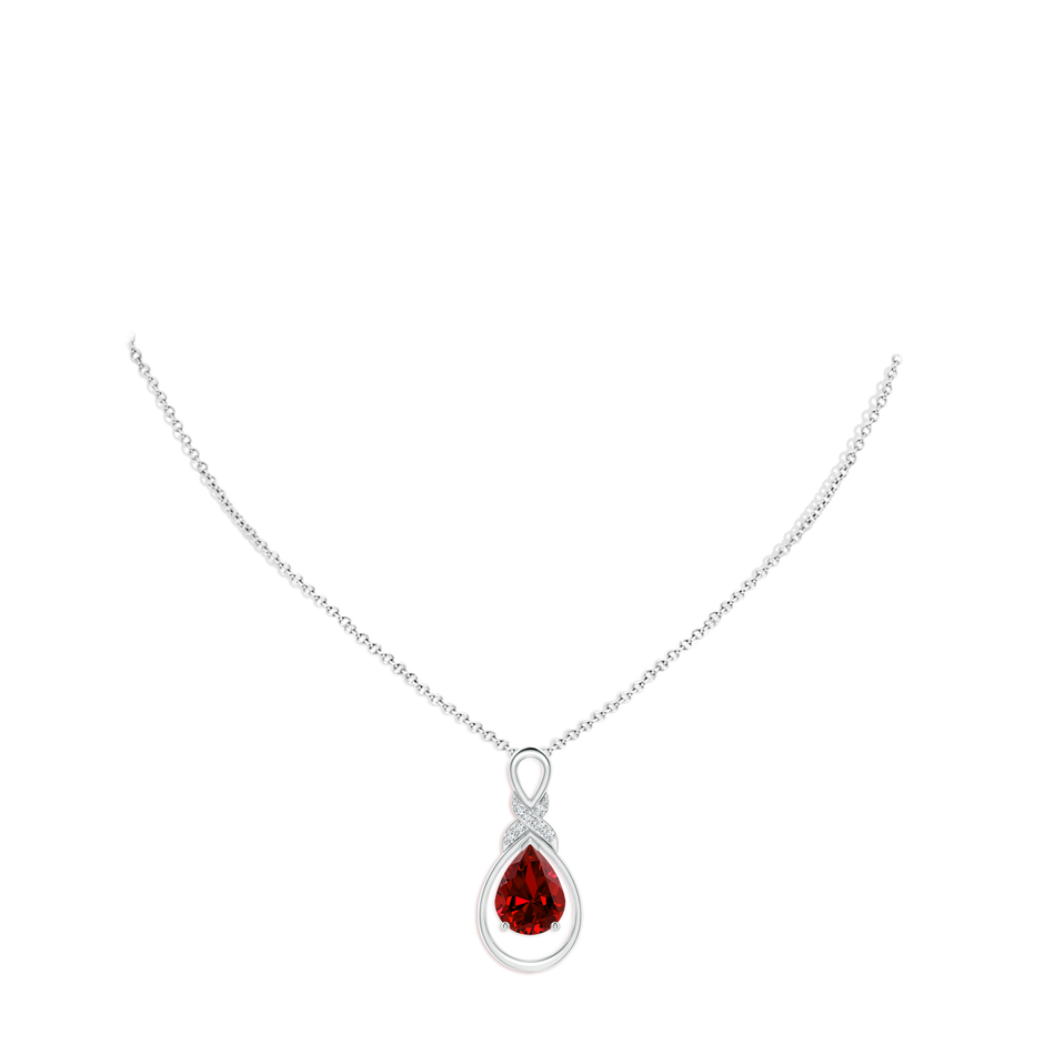 9x7mm Labgrown Lab-Grown Ruby Infinity Pendant with Lab Diamond 'X' Motif in S999 Silver pen